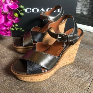 COACH Cross Band High Wedge Sandals - NWT